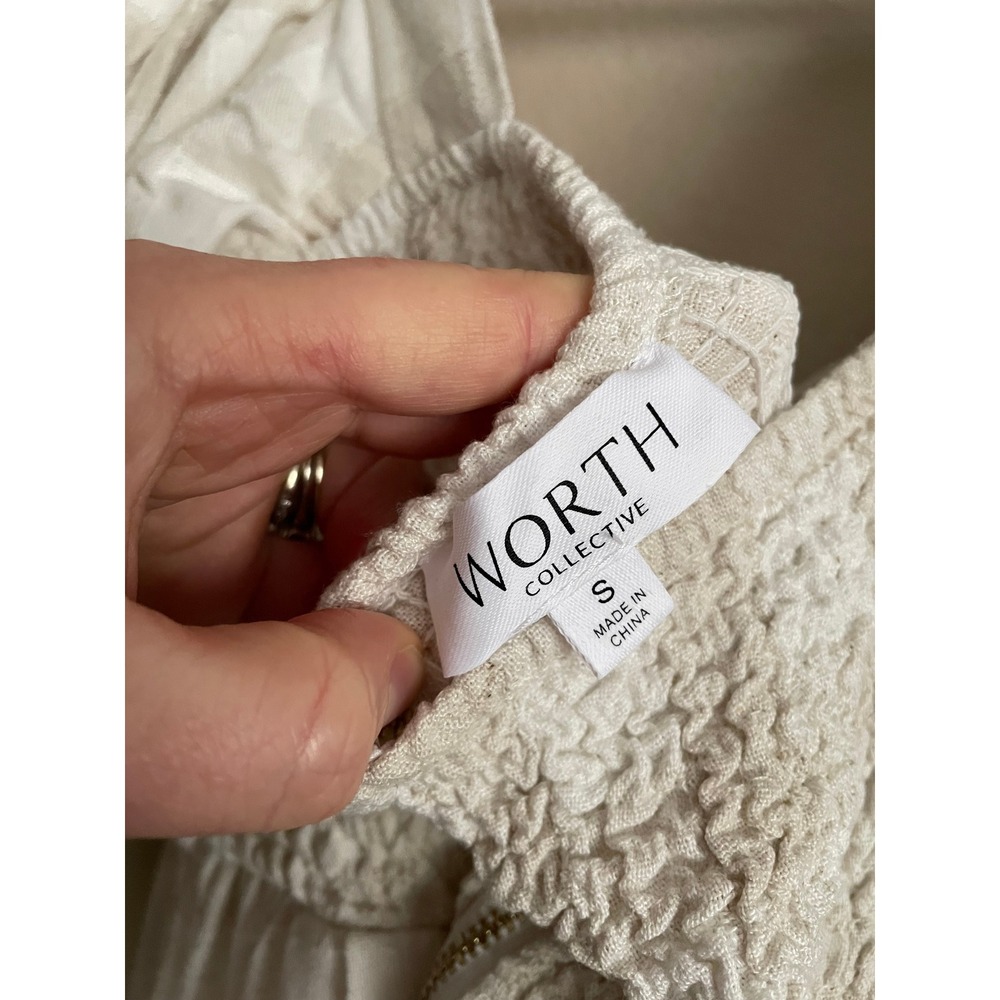 Worth Collective Maxi Smocked Bodice Puff Sleeve Dress in Beige Plaid - Picture 2 of 9